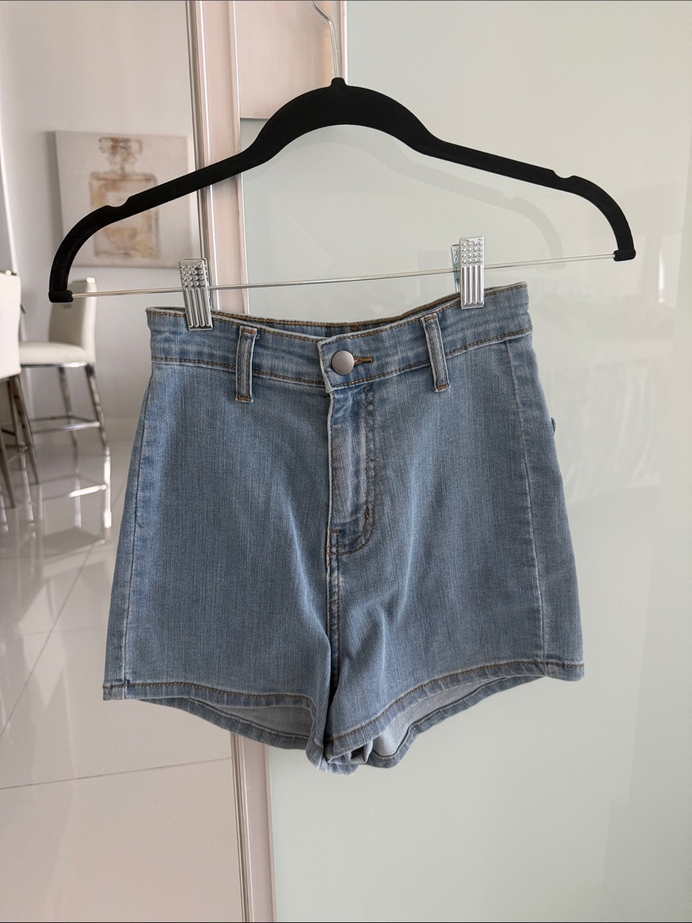 High-Rise Light Blue Denim Women's Shorts Stretchy